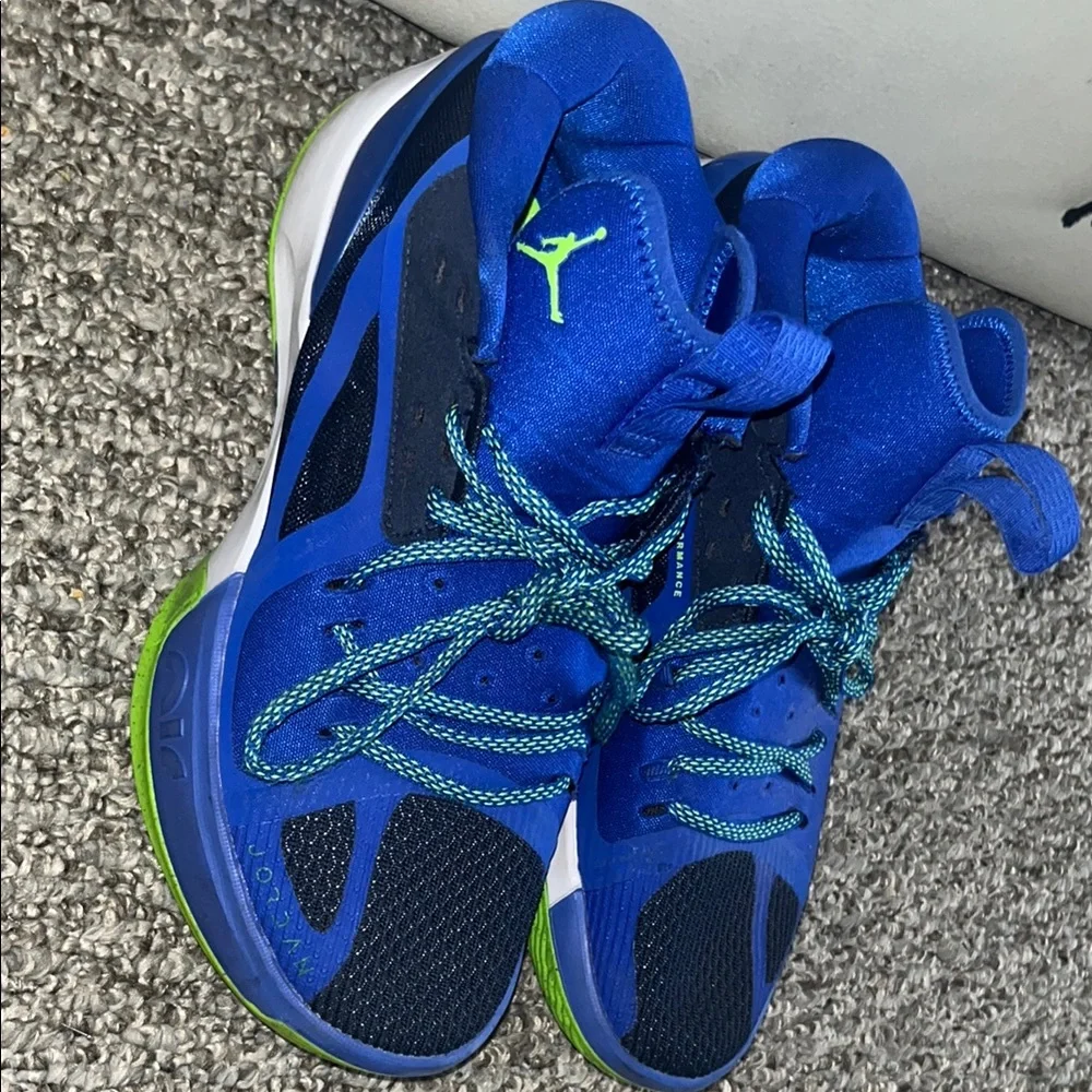 Blue Kids Athletic Shoes with Lime Accents
